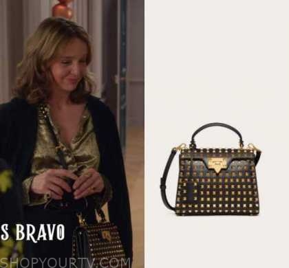 Sylvie's black studded bag on Emily in Paris