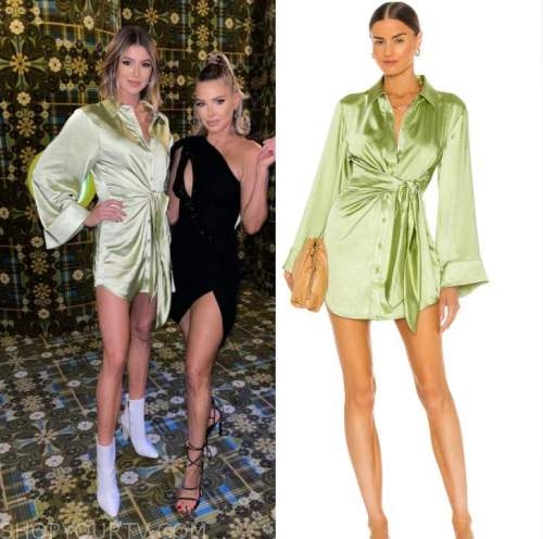 Vanderpump Rules: Season 9 Episode 11 Raquel's Green Satin Tie Front Dress