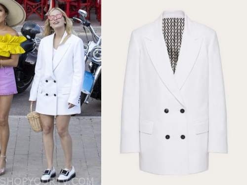 Camille Razat Emily In Paris Season 3 White Studded Blazer