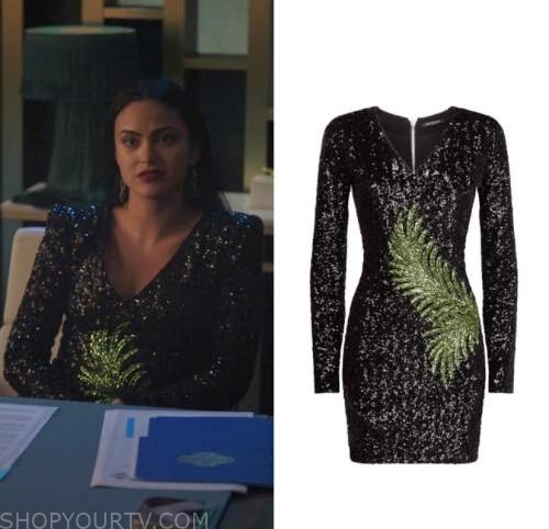 Riverdale: Season 6 Episode 3 Veronica's Embellished V-Neck Leaf Dress ...