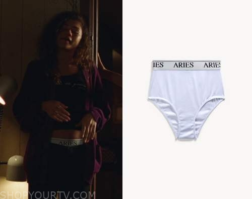 Aries Black Sheer Underwear with Aries Arise Waistband worn by Rue Bennett  (Zendaya) as seen in Euphoria (S02E03)