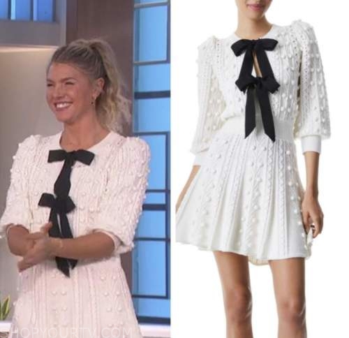 The Talk: January 2022 Amanda Kloots's White and Black Bow Knit Sweater ...