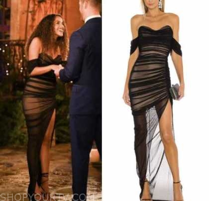 The Bachelor: Season 26 Episode 1 Teddi Wright's Black Mesh Gown Dress