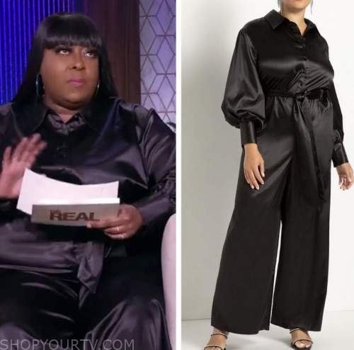 The Real: January 2022 Loni Love's Black Satin Jumpsuit | Fashion ...