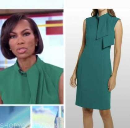 Outnumbered: January 2022 Harris Faulkner's Green Tie Neck Sheath Dress 