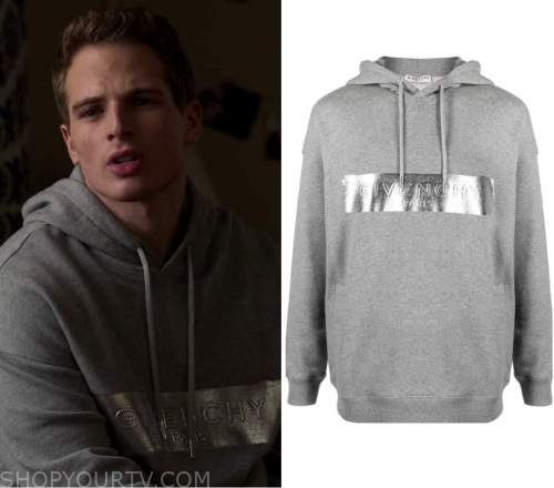 Givenchy brushed logo cotton hoodie in grey worn by Brayden Weston