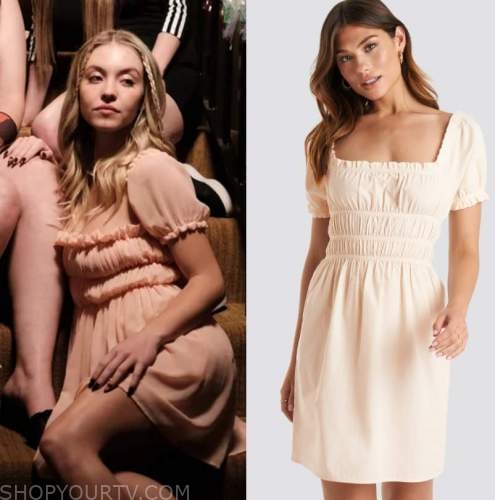 Cassie's pink embellished trim dress on Euphoria