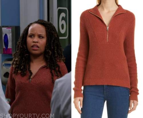 Chicago Med: Season 7 Episode 11 Red Half Zip Knit Sweater | Shop Your TV