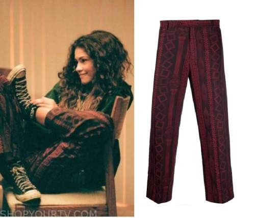 Euphoria: Season 2 Episode 2 Rue's Black & Red Printed Trousers