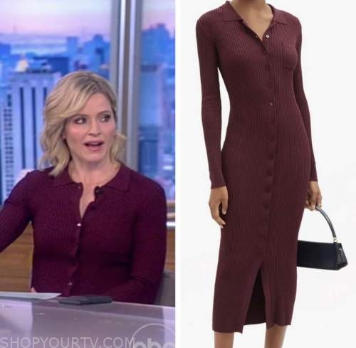 The View: February 2022 Sara Haines's Burgundy Ribbed Knit Polo Dress ...