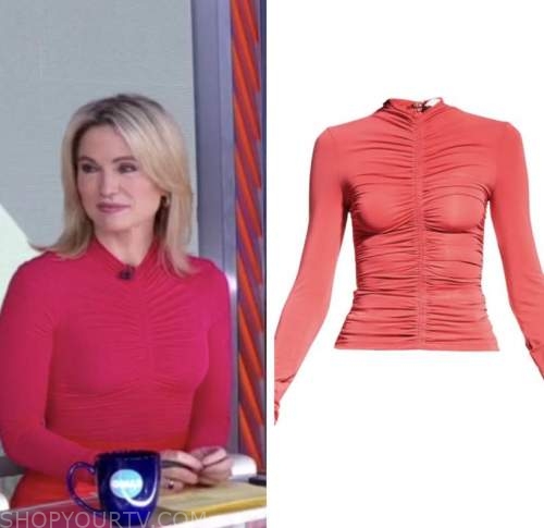 Good Morning America: February 2022 Amy Robach's Red Ruched Long Sleeve ...