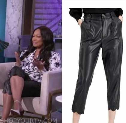 The Real: February 2022 Garcelle Beauvais's Black Leather Scallop Pants ...