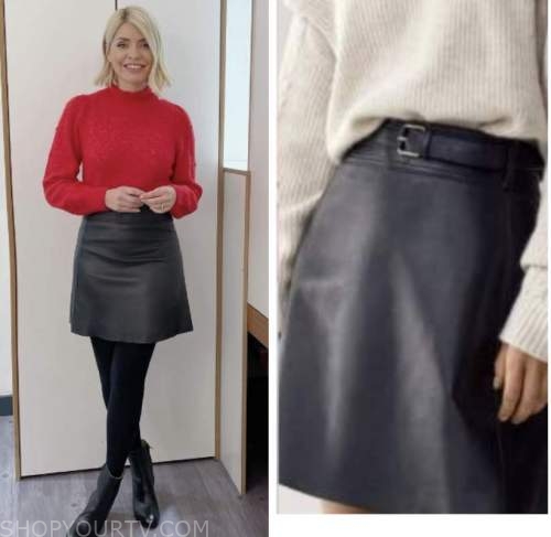 holly willoughby leather mini skirt