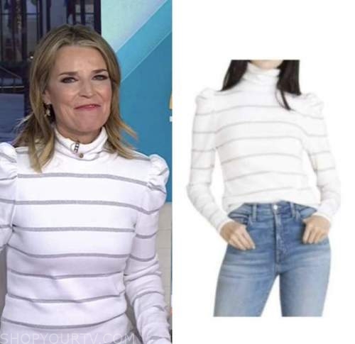 The Today Show: February 2022 Savannah Guthrie's White Metallic Stripe ...