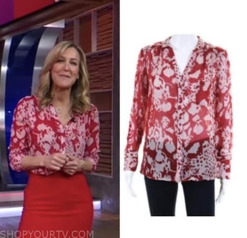 Good Morning America: February 2022 Lara Spencer's Red Printed Blouse ...