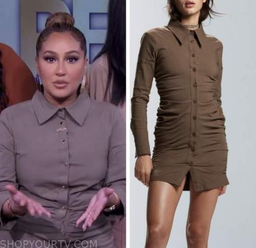 The Real: February 2022 Adrienne Bailon's Khaki Green Ruched Shirt ...