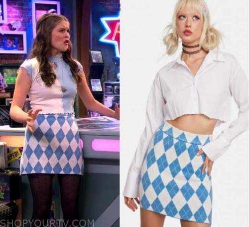 Warped Season 1 Episode 5 Ruby S Blue And White Argyle Mini Skirt Shop Your Tv