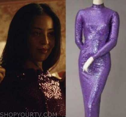 Norman Norell Sequinned Purple Mermaid Gown worn by Maddy Perez