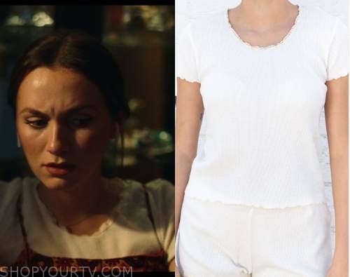 Brandy Melville Ronnie Lace Tank Top worn by Cassie Howard (Sydney Sweeney)  as seen in Euphoria (S02E06)