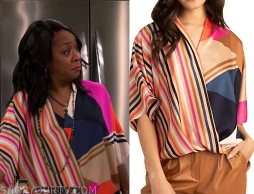 The Neighborhood: Season 4 Episode 17 Tina's Striped Wrap Blouse | Shop ...