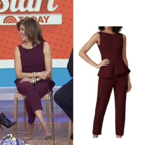 The Today Show: March 2022 Hoda Kotb's Burgundy Peplum Jumpsuit | Shop ...