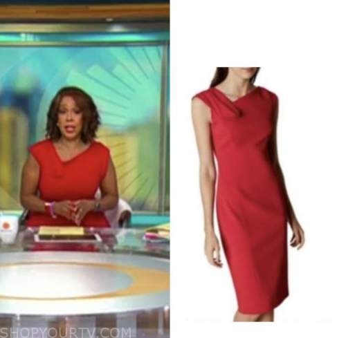 CBS Mornings: March 2022 Gayle King's Red Asymmetric Neck Sheath Dress ...