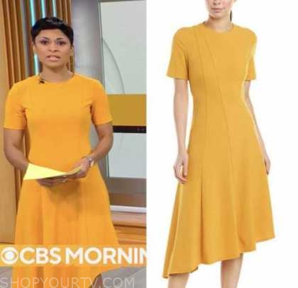 CBS Mornings: March 2022 Jericka Duncan's Yellow Asymmetric Dress ...