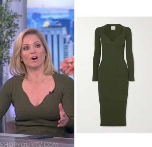 The View: March 2022 Sara Haines's Green Ribbed Knit Midi Dress | Shop ...