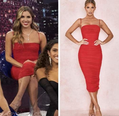 The Bachelor Season 26 Episode 9 Women Tell All Kate Gallivans Red Ruched Midi Dress Shop 7123