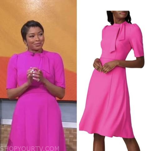 Good Morning America: March 2022 Alicia Quarles's Hot Pink Tie Neck ...