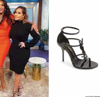 The Real: March 2022 Adrienne Bailon's Black Logo Sandals Heels | Shop ...