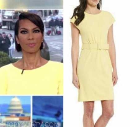 Outnumbered: March 2022 Harris Faulkner's Yellow Belted Sheath Dress ...