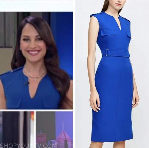Outnumbered: March 2022 Emily Compagno's Blue Shoulder Tab Sheath Dress ...