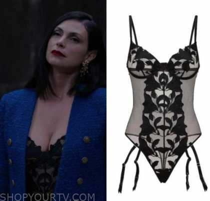 Fleur du Mal Satin Lily Embroidered Bodysuit worn by Elena Federova (Morena  Baccarin) as seen in The Endgame (S01E04)