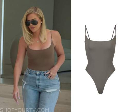 Skims Fits Everybody High Neck Bodysuit worn by Khloé Kardashian as seen in  The Kardashians (S02E03)