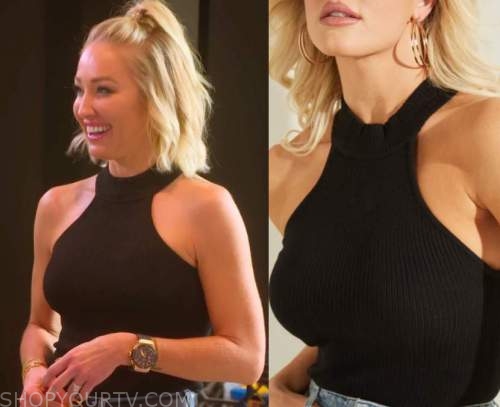 Donnelly Black Ribbed Mock Neck Halter Top