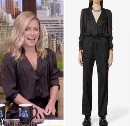 Live with Kelly and Ryan: April 2022 Kelly Ripa's Black Satin Jumpsuit ...