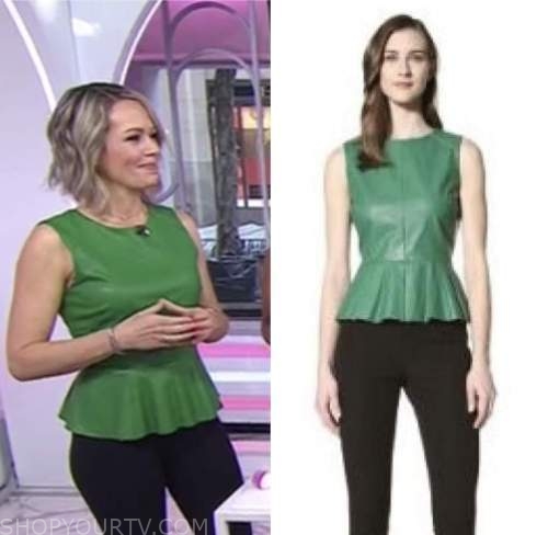 The Today Show: April 2022 Dylan Dreyer's Green Leather Peplum Top ...