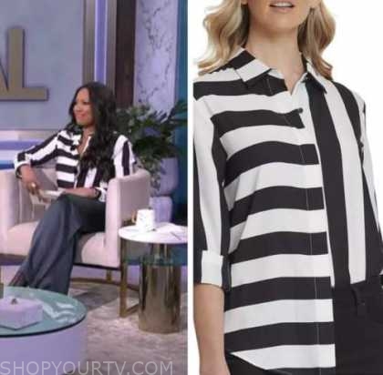 The Real: April 2022 Garcelle Beauvais's Black and White Striped Shirt ...