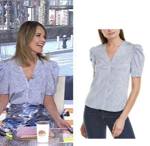 The Today Show: April 2022 Savannah Guthrie's Blue Printed Puff Sleeve ...