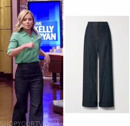 Live with Kelly and Ryan: April 2022 Kelly Ripa's Dark Wash Wide Leg ...