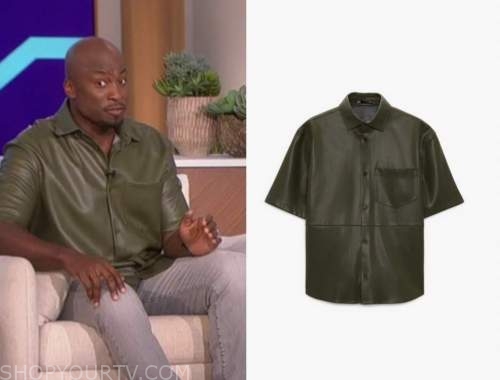 The Talk: April 2022 Akbar Gbajabiamila's Green Leather Short Sleeve ...