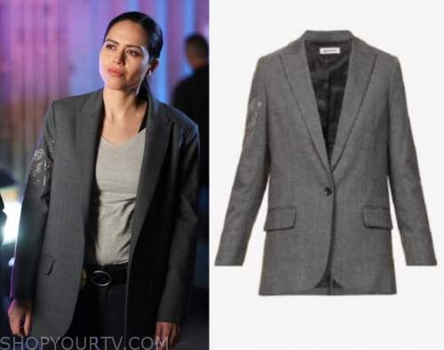 The Rookie: Season 4 Episode 18 Angela's Grey Embellished Blazer | Shop ...