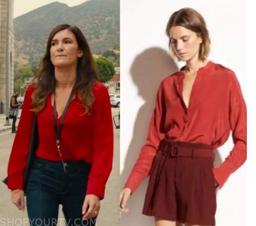 Chivalry: Season 1 Episode 3 Bobby's Red Half Placket Blouse | Shop Your TV