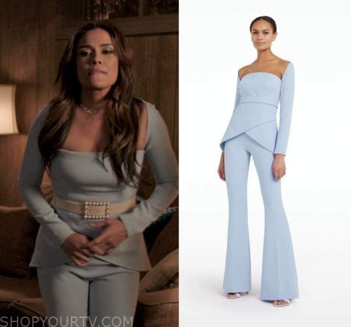 Dynasty: Season 5 Episode 6 Rita's Blue Peplum Top & Pants | Shop Your TV