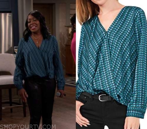 The Neighborhood: Season 4 Episode 21 Tina's Wrap Blouse | Fashion ...