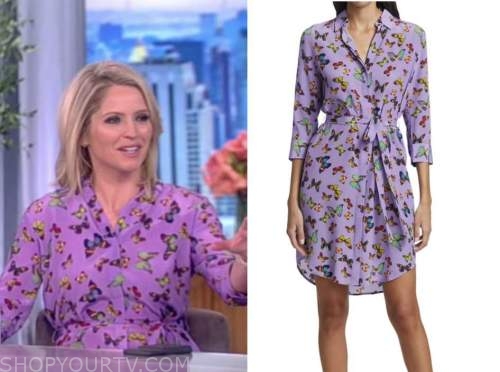 The View: May 2022 Sara Haines's Purple Butterfly Print Shirt Dress ...