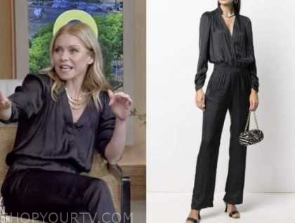 Live with Kelly and Ryan: May 2022 Kelly Ripa's Black Satin Jumpsuit ...