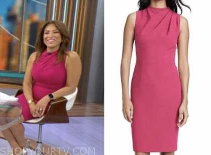 CBS Mornings May 2022 Michelle Millers Hot Pink Drape Sheath Dress Fashion, Clothes, Outfits and Wardrobe on Shop Your TV