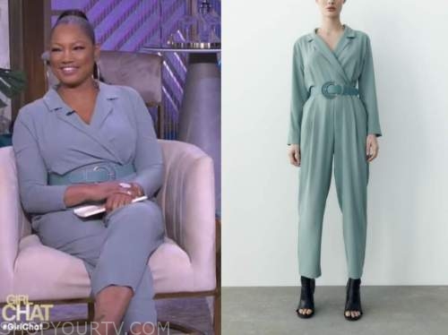 The Real: May 2022 Garcelle Beauvais's Blue Belted Blazer Jumpsuit ...